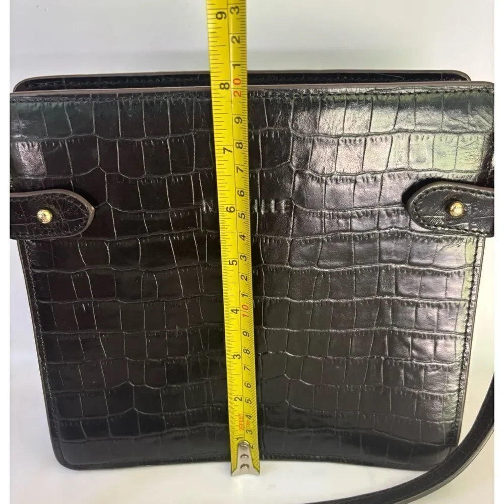 Neuville - Mini Mama  Leather Croco Crossbody Bag in Black